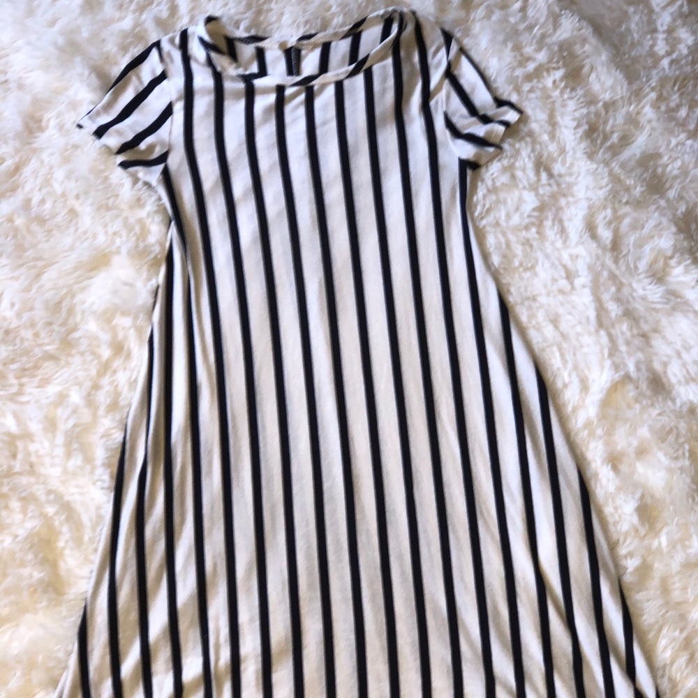 Black and white striped t-shirt dress.